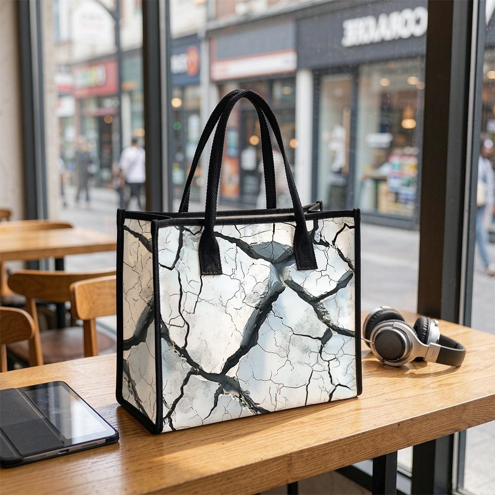 Marble Crack Pattern Tote Bag Casual Stylish Handbag for Daily Shopping Use