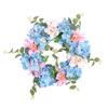 Artificial Hydrangea Wreath 30cm Faux Hydrangea Flower Wreath with Green Leaves for Outdoor Yard Wedding Decor