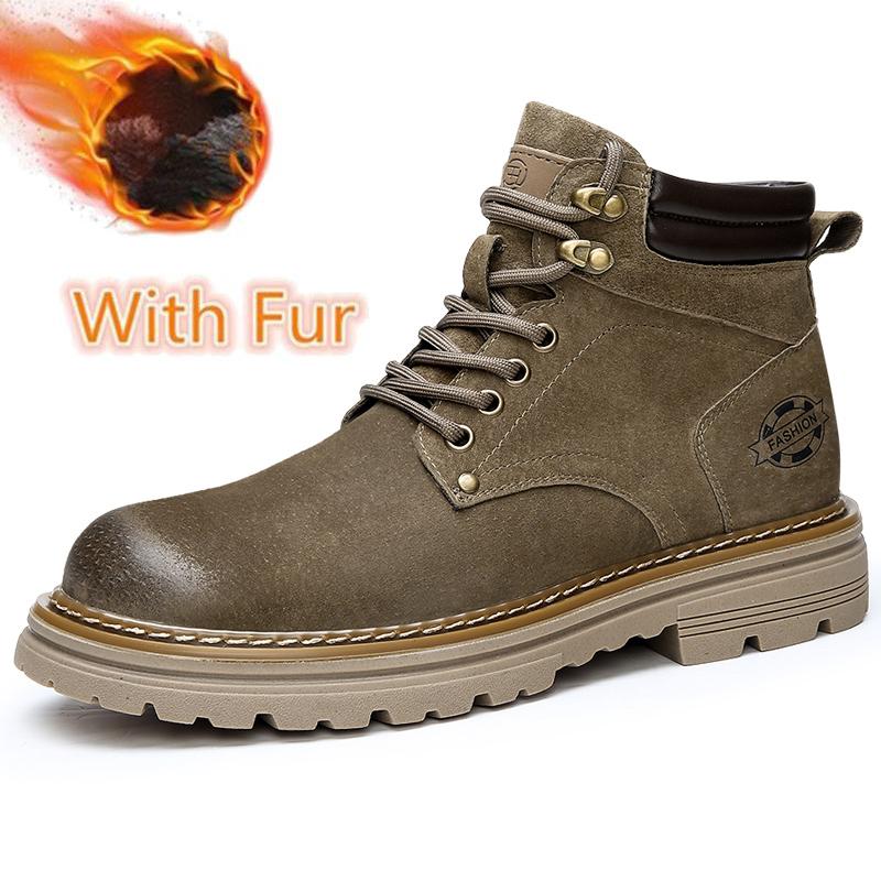Suede Leather Men High Top Shoes High Quality Mens Ankle Boots New Outdoor Boats Sneakers Man Non-Slip Motorcycle Boots