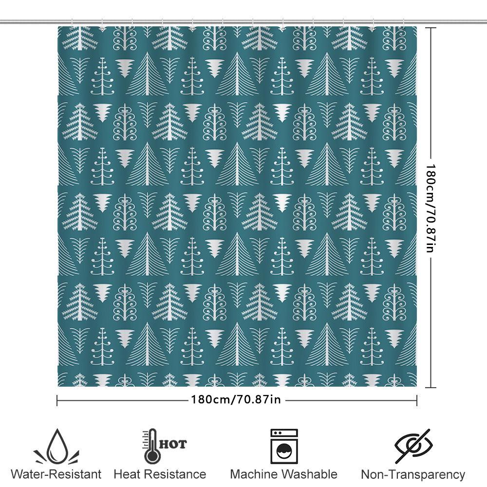 Blue Christmas Tree Shower Curtain Set Waterproof Washable Modern Decorative Polyester Fabric 180X245Cm (71X96)