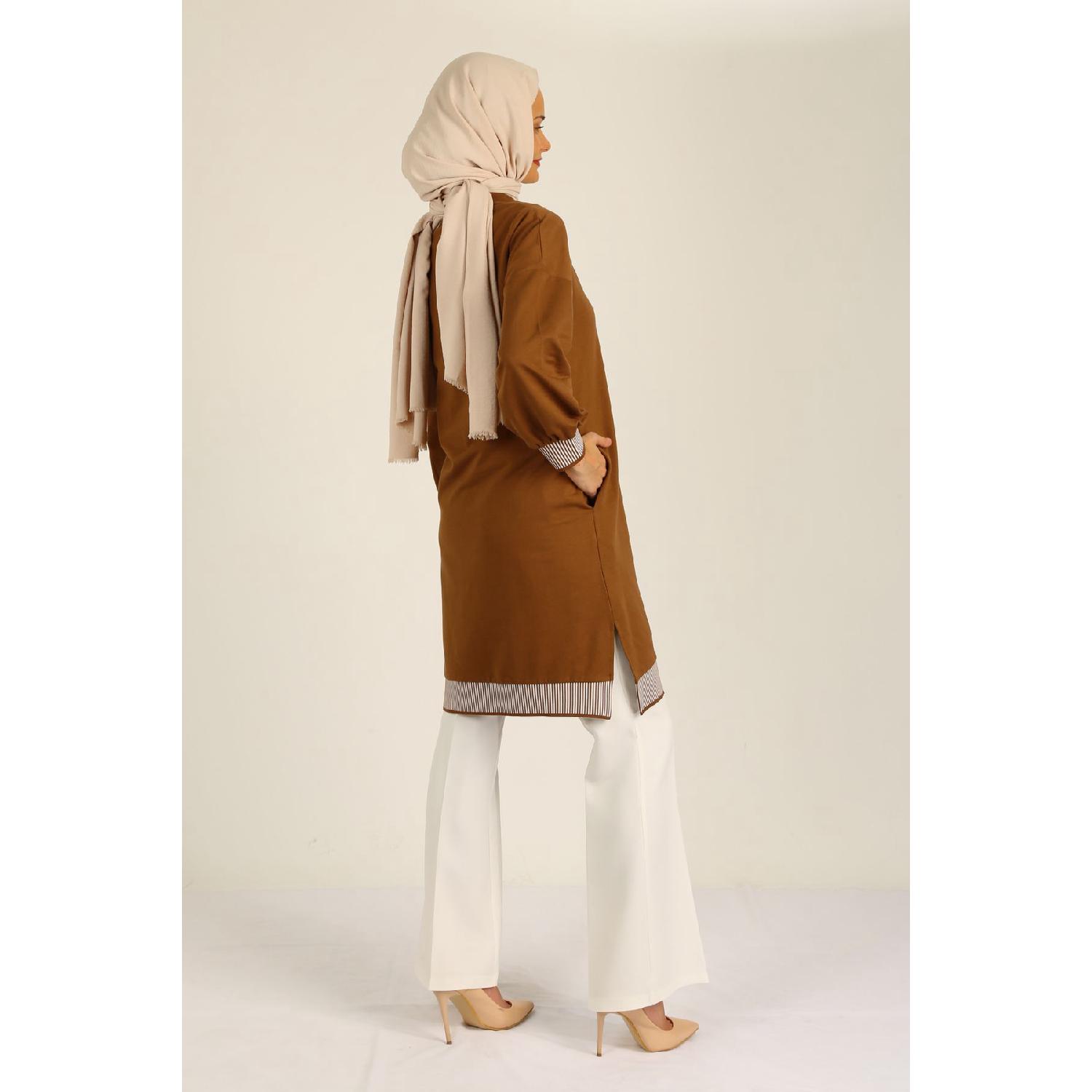

Balloon Sleeve Crew Neck Side Slits Knitwear Detailed Pocket Casual Tunic XS
