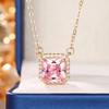Huitan Square-shaped Pink Cubic Zirconia Pendent Necklace for Women Engagement Wedding Party Luxury Trendy New Necklace Jewelry