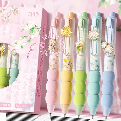 5 Stück Löschbare Einziehbare Gelstifte Feine Spitze Rollerballstift mit Weichem Griff 0,5 mm Schwarze/Blaue Tinte Ästhetische Stifte zum Zeichnen Schreiben