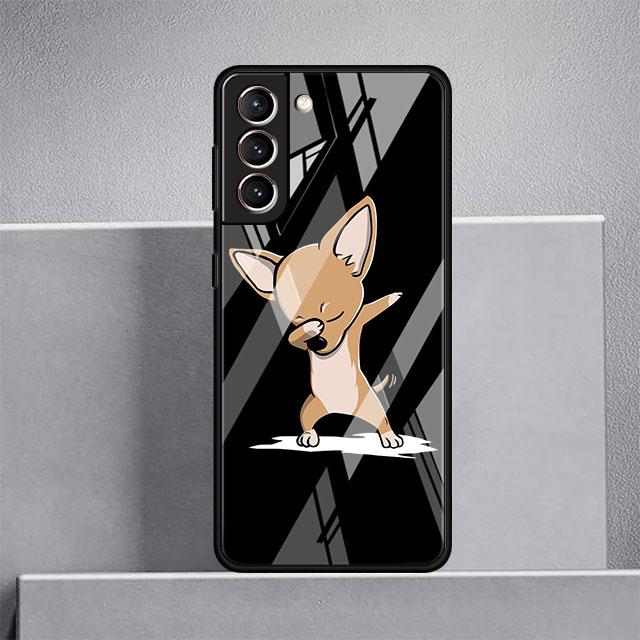 Dog Cute Animal Glass Case For Samsung Galaxy S22 S20 FE S21 Plus Phone Cover S10 5G S9 Note 20 Ultra 10 Lite Shell