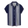 Men Short Sleeve Button Down Shirt Vertical Stripe Print Lapel Collar Casual Loose Fit Summer Top