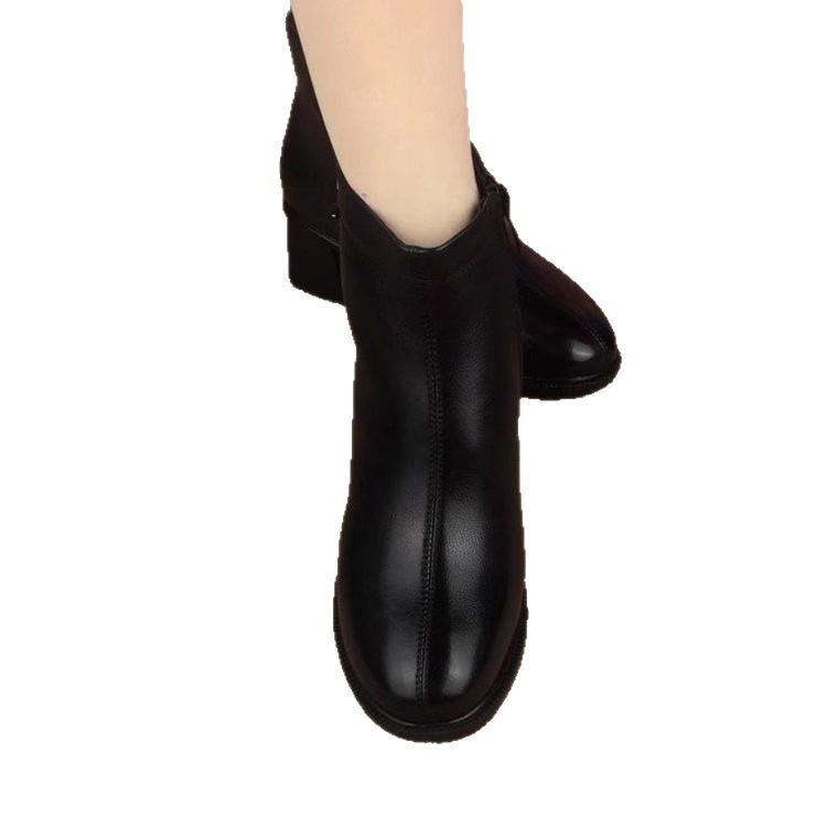 Coarse heel mother short boots women's 2025 autumn new women's boots winter velvet warm cotton boots Coarse heel non-slip thick-soled cotton shoes