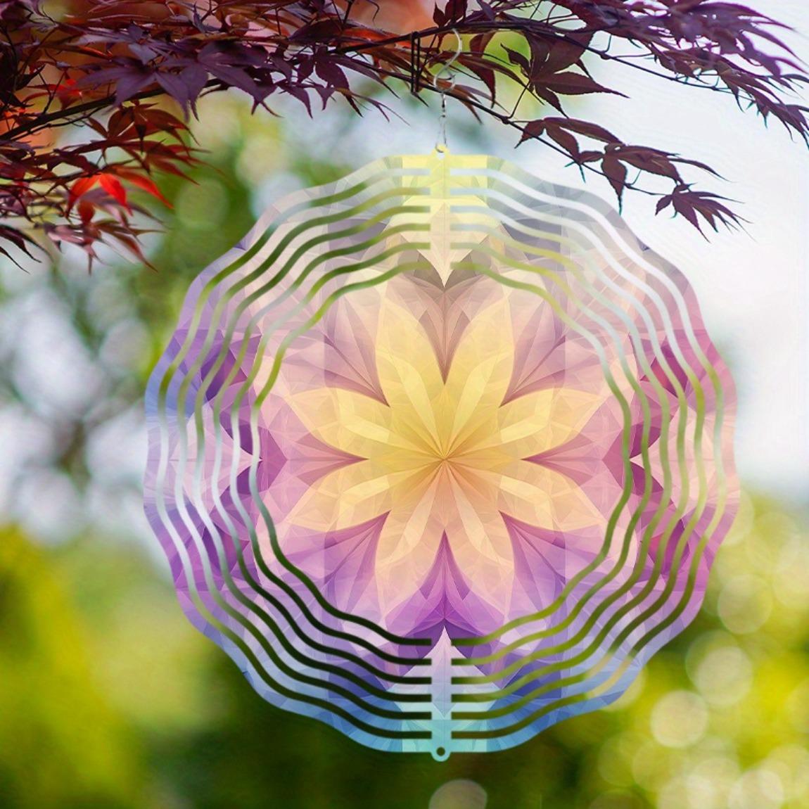 

360 Degree Rotating Hook 10 Inch Hanging Wind Chime Vibrant Floral Gradient Metal Outdoor Decor for Balcony Patio Garden Battery Free Gift 01A