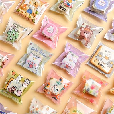 100 Unidades 7x7cm Sacos Plásticos Auto-Adesivos de Desenho Animado Animal Padaria Bolacha Lanche Doce Embalagem de Presente Festa de Aniversário
