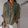 Women's Spring Cotton Linen Back Tie Design Shirt Polo Neck Single Breasted Women's Loose Casual Blouses Commute Daily Style