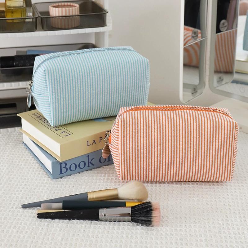 Borsa per Cosmetici a Strisce Fresca Semplice Grande Capacità Borsa per Trucco Astuccio per Matite Borse per Articoli da Toeletta da Viaggio Custodia per Articoli da Toeletta