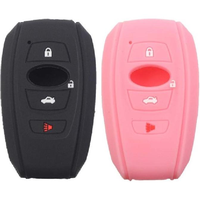2Pcs Silicone 4 Buttons Smart Key Fob Skin Cover Case Protector - black pink
