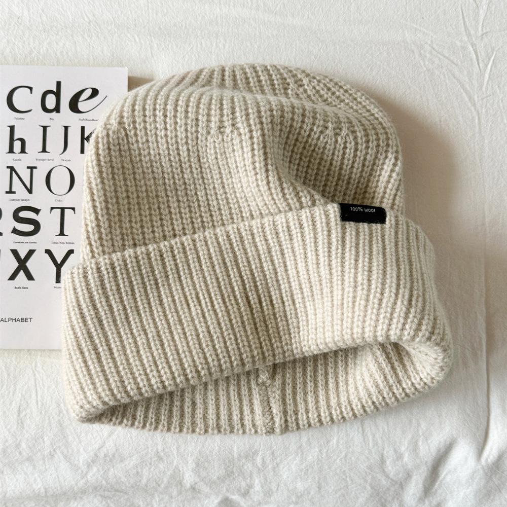 European and American Wool Hats In Autumn and Winter Solid Color Simple Men's Warm Plus Velvet Thickened Outdoor Sports Knit Hat