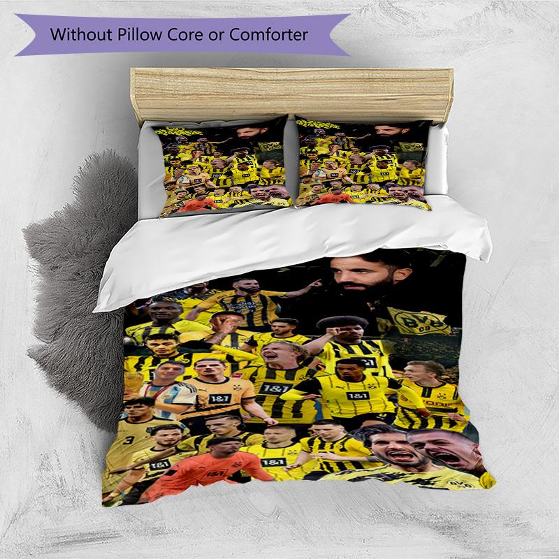3pcs Duvet Cover Set (1*Duvet Cover + 2*Pillowcase, Without Core), Borussia Dortmund Print Bedding Set, Bedroom Decor, All‑Season, Birthday Gift