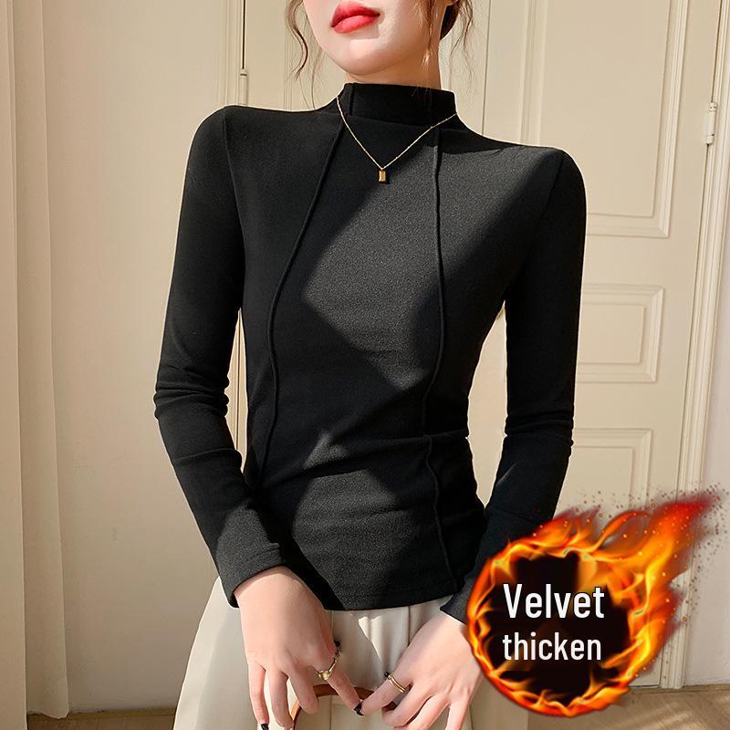 Women's Fleece-Lined Slim-Fit Base Layer Top - Double-Sided Fleece for Autumn/Winter