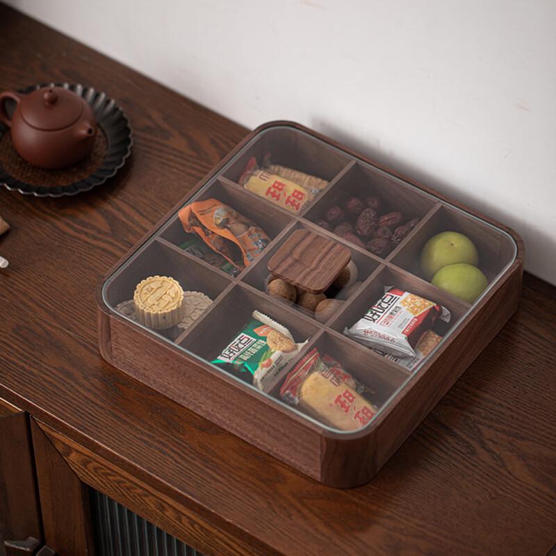 Black Walnut Wood Nine-Grid Dried Fruit Box with Lid