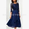 European and American New Lace Splicing Seven-quarter-sleeved Chiffon Irregular Hem Dress In Stock