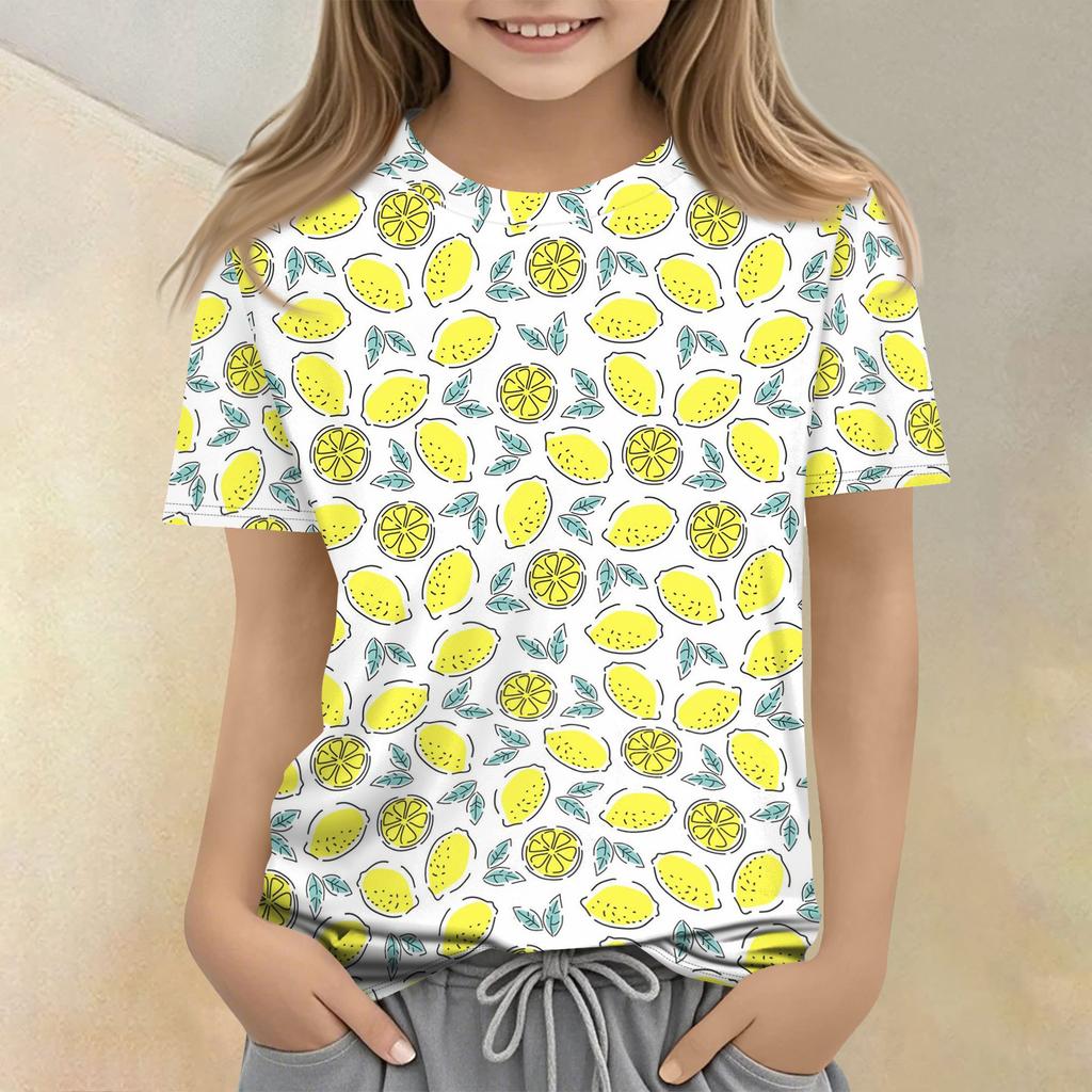 Children's Printed Round Neck Short Sleeved Casual T-shirt