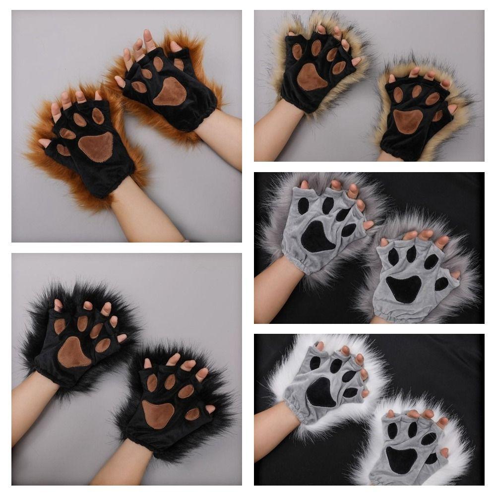Half Finger Halloween Gloves Wolf Claw Cat Paw Mittens Raptor Claw Bear Paw Gloves  Male/female