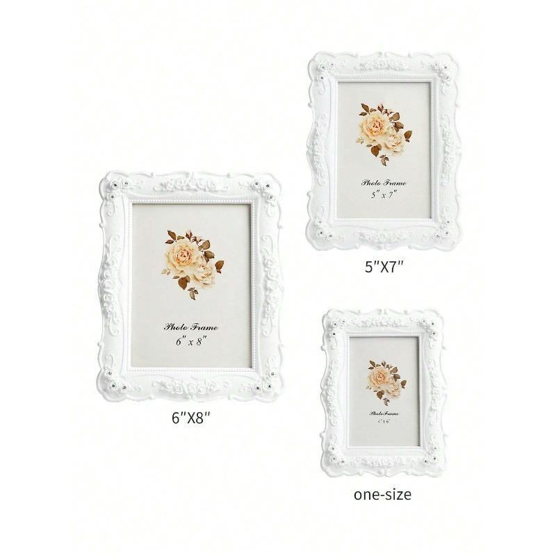 Rose Relief Photo Frame, White Plastic Poster Display Frame for Home Decor Gifts Birthday Graduation