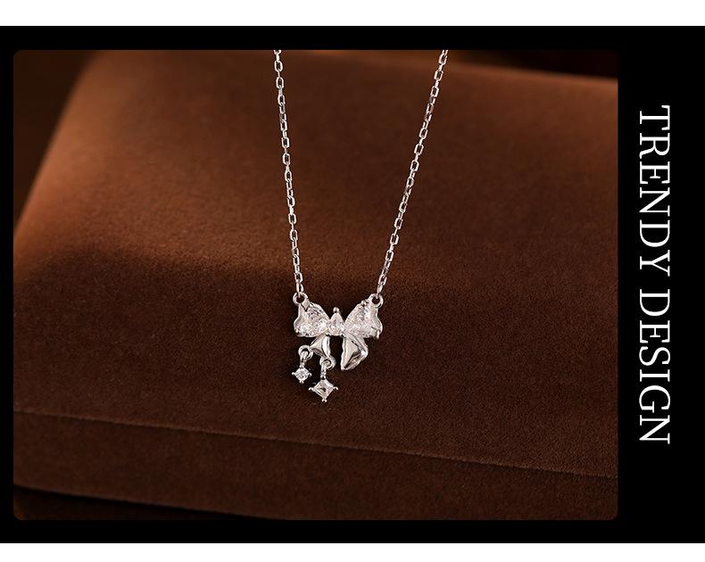 Silver Bow Star Necklace: Sweet Clavicle Chain for Women - Perfect Girlfriend Gift, 2024 Trend.