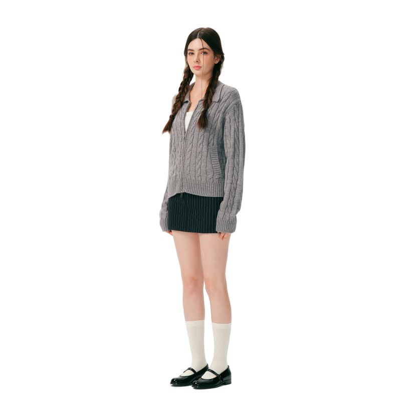 Yescci Fashionable Straight Skirt Stripe Woolen Skirt