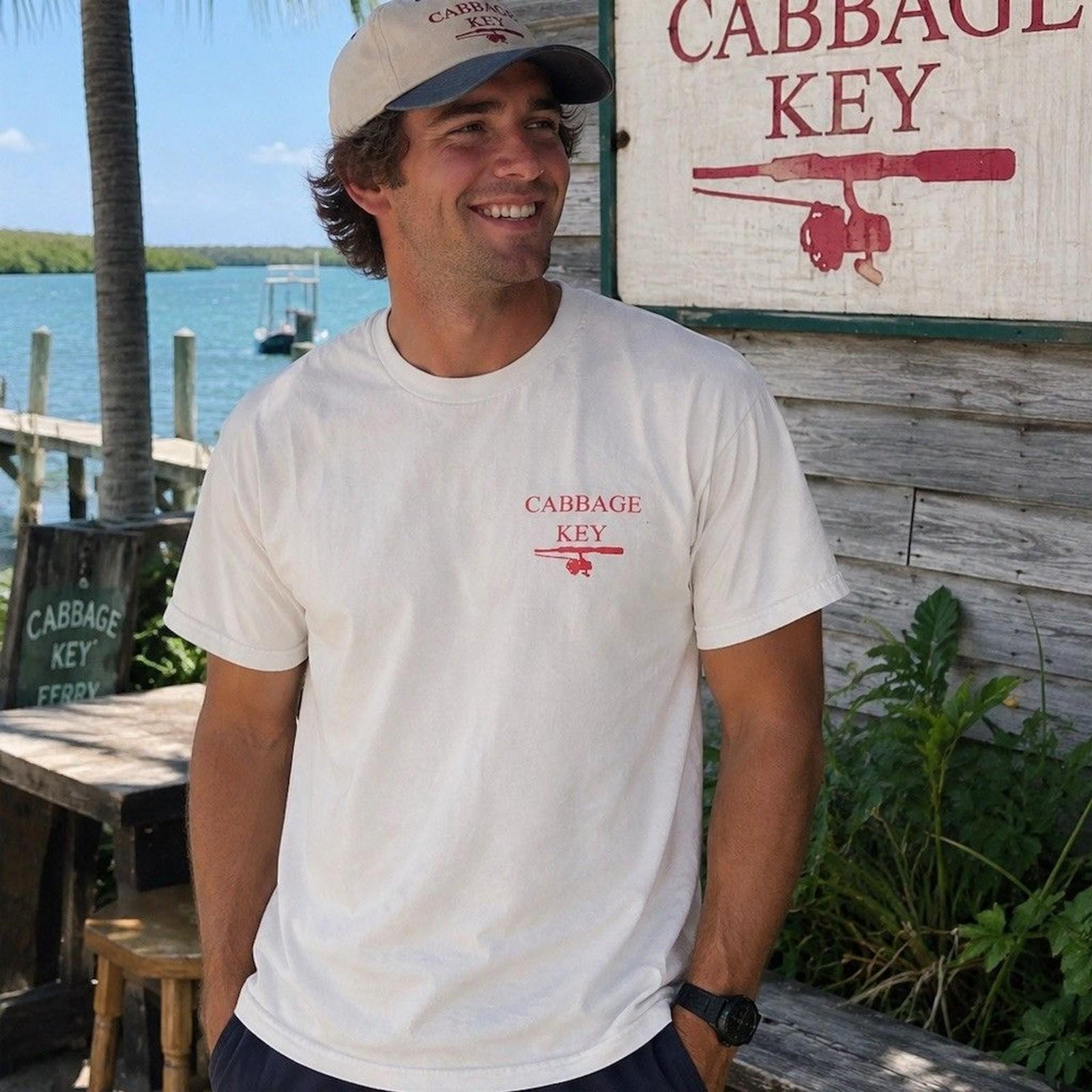 Cabbage Key Island Inn Restaurant & Bar Fishing Graphic T-Shirt White M L