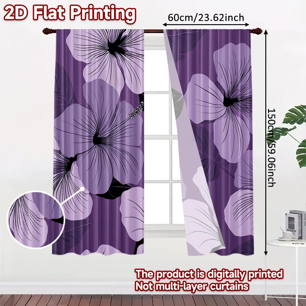 Flat Printing Curtains Without Rod Floral Elegance Purple Ramadan Festival Popular Drapes Durable Curtain Set Of 2 Made Polyester Washable