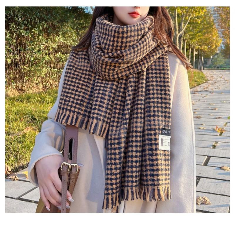 Plaid Knit Scarf Women Winter Warm Shawl Wrap Student Style Chic Ins Trendy Thick Neck Warmer