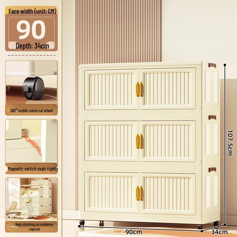 70-90cm No-Install Folding Storage Cabinet for Home, Living Room, Bedroom, Multi-layer Wardrobe, Sundries Organizer.