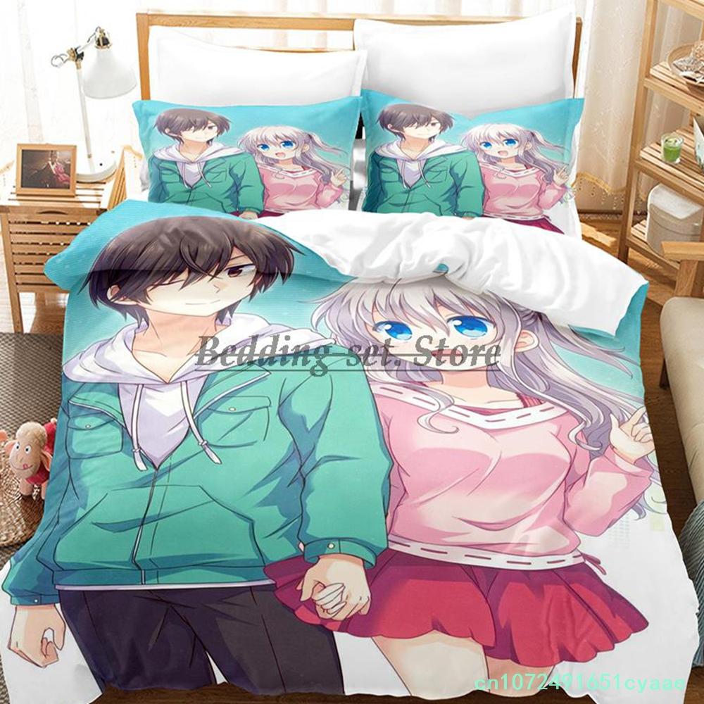 Anime Charlotte Bedding Set Single Twin Full Queen King Size Bed Set Aldult Kid Bedroom Duvetcover Set Kawaii Bed Sheet Set