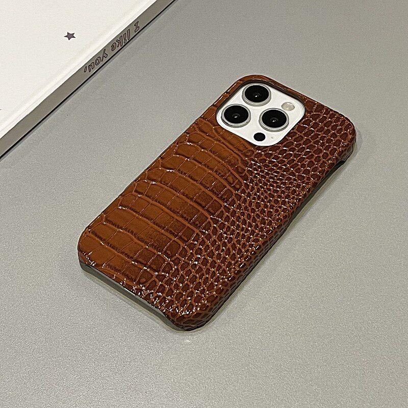 Luxe Glanzende Krokodillenleer Textuur Telefoonhoesje Voor 17 Air 16 15 14 Plus 13 11 12 Pro Max Randloos Schokbestendig Hoesje iPhone Air bruin