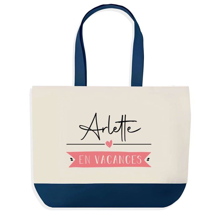Sac shopping - PLANETEE - Arlette en Vacances - fond bleu - coton 40x45 cm - sans fermeture