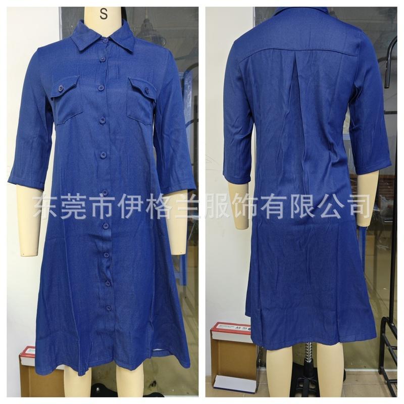 Women's Shirt Dress Short Sleeve Button Front Turn Down Collar A Line Midi Dress
