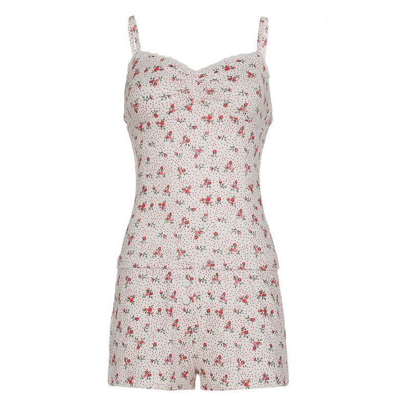

European and American Fashion Women s Floral Sexy Camisole Two-Piece Set for Hot Girls Casual Shorts Home Suit Summer Flower color S