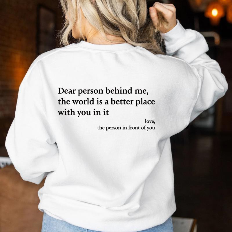 Women's Fleece-Lined Slogan Sweatshirt - Plain Color, Round Neck
