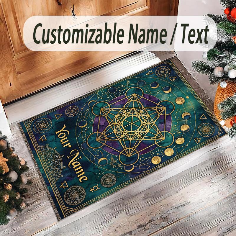 Mandala Theme Crystal Velvet Floor Rug Personalized Custom Name Text Warm Carpet Home Decoration