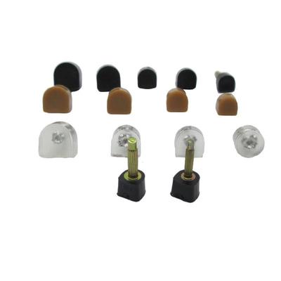 Schwarze und Aprikosenfarbene High Heels mit dick-dünnem Kern, transparente Schuhreparaturtipps und mattierten Fersennägeln