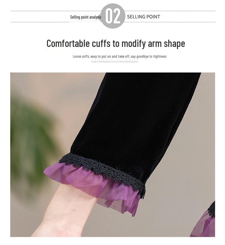 2024 Versatile Gold Velvet Lace Collar Cardigan Blouse for Women