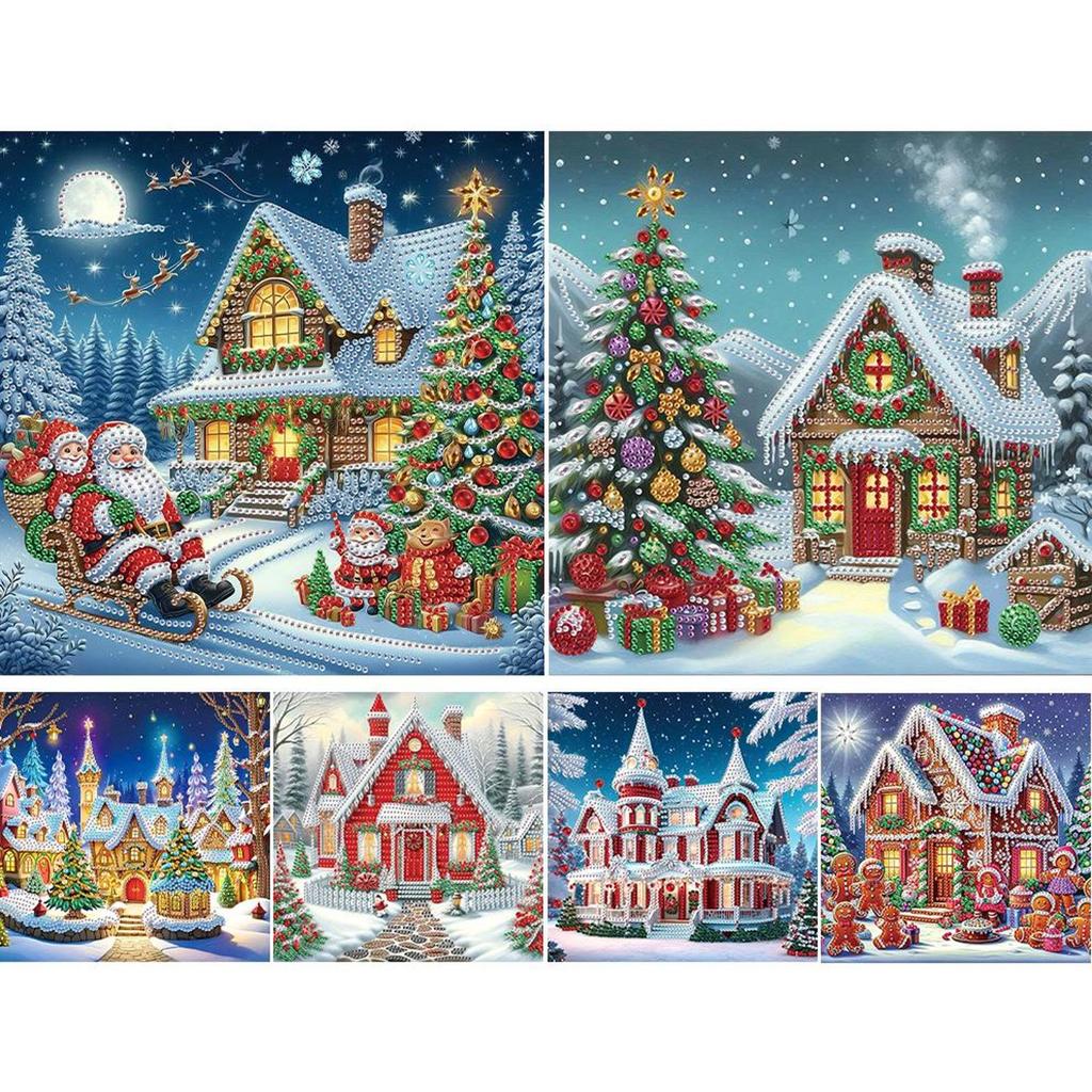 5D DIY Partial Special Shaped Drill Diamond Painting Kit Xmas House Decor30x30cm