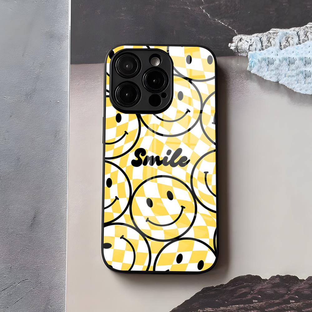

Anime Smile Phone Case For IPhone 17 Air 16 E Pro Max 15 14 13 Mini 12 Pro 11 Max Plus Black Glass Cover iPhone 13