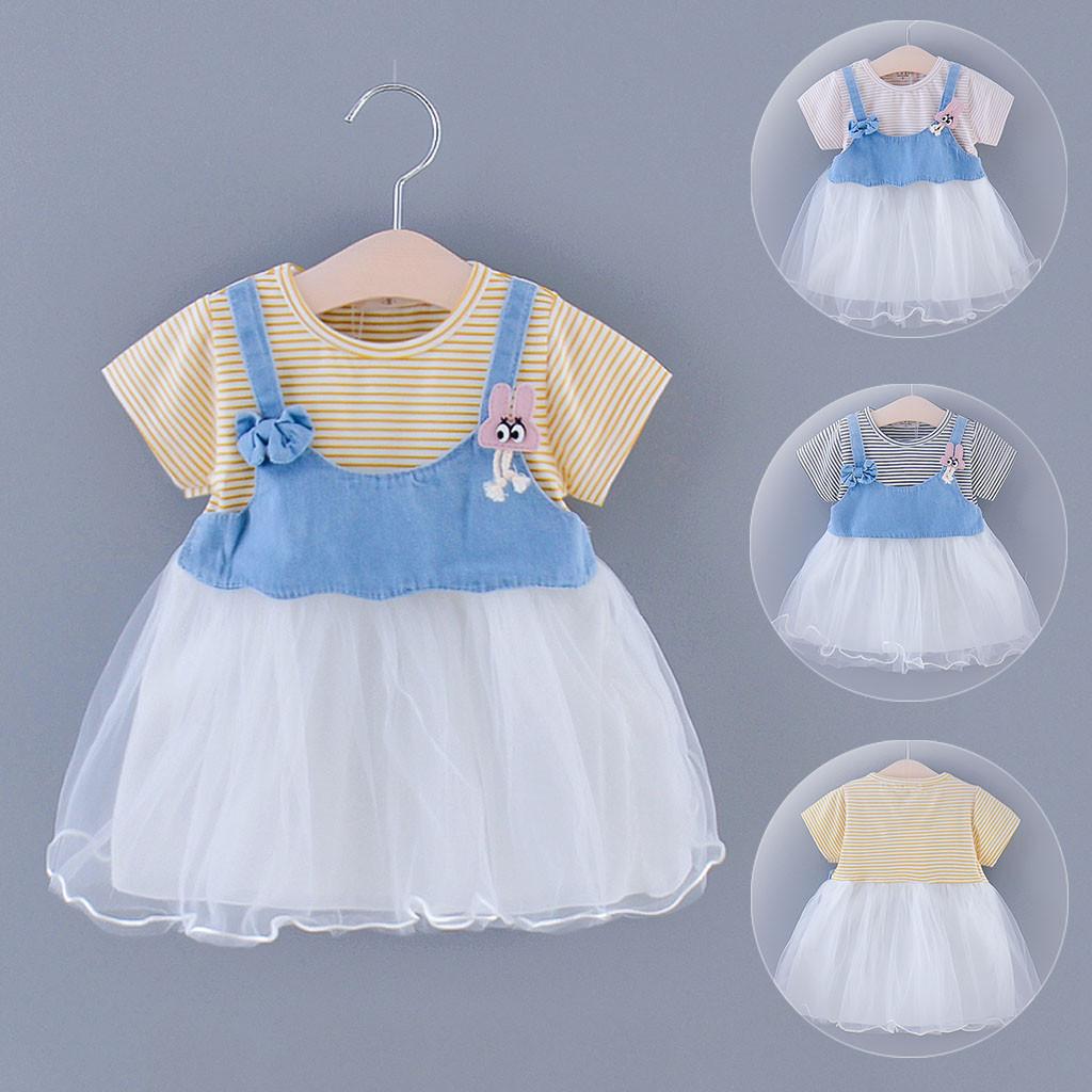 

Полосатое джинсовое платье принцессы с тюлевыми подтяжками для маленьких девочек