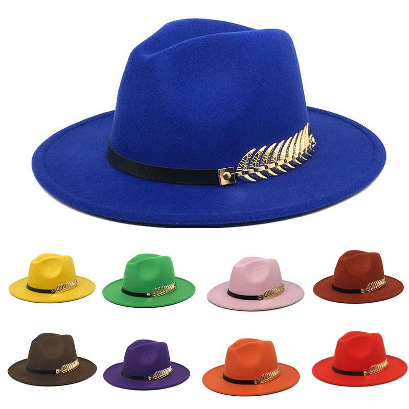 Fedora Men'S Fedora Neutral Wide Brim Jazz Hat Feather Belt Autumn And Winter British Vintage Panama Hat