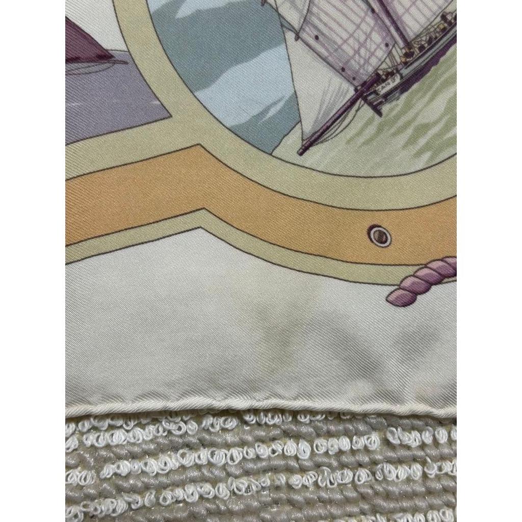Used Hermes BELLES AMURES ship pattern scarf 100% silk