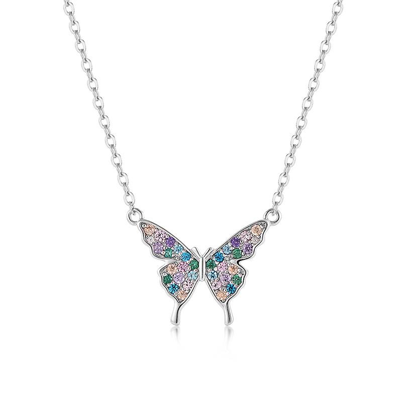 925 Sterling Silver Gradient Butterfly Necklace with Colorful Zircon Pendant for Women 925 Sterling Silver