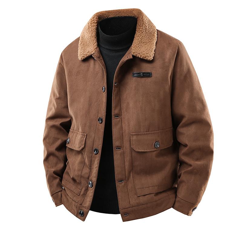 Minimalist Padded Jacket Men's 2026 Lamb's Wool Jacket Deer Skin Velvet Thickened Cotton Clothing Cotton Clothing Breathable Work Casual Jacket