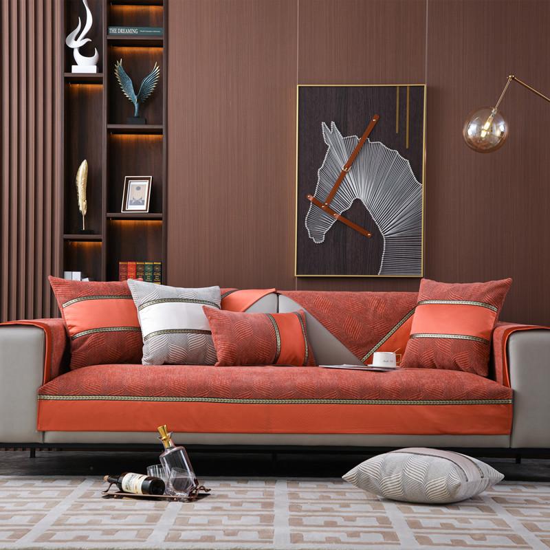 Four Seasons Universal Red Chenille Jacquard Sofa Cushion Modern Simple Non-Slip Color Matching Sofa Cushion Towel