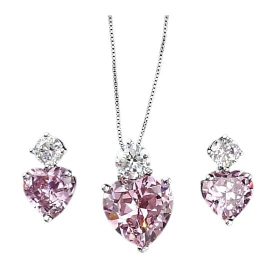 

Комплект украшений «Сердце из стразов» Ожерелье и серьги «Сверкающее сердце» Подвеска с искусственным бриллиантом Свадебные украшения розовый