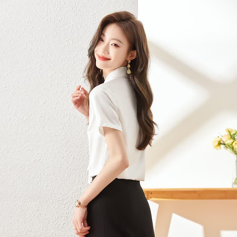 Women's Tie-Neck Chiffon Short Sleeve Blouse