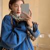 WTEMPO Buttons Pockets V-neck Mixed Cotton Coats Women's Thick Warm Autumn Winter Large Size Windproof Plush Denim Jackets