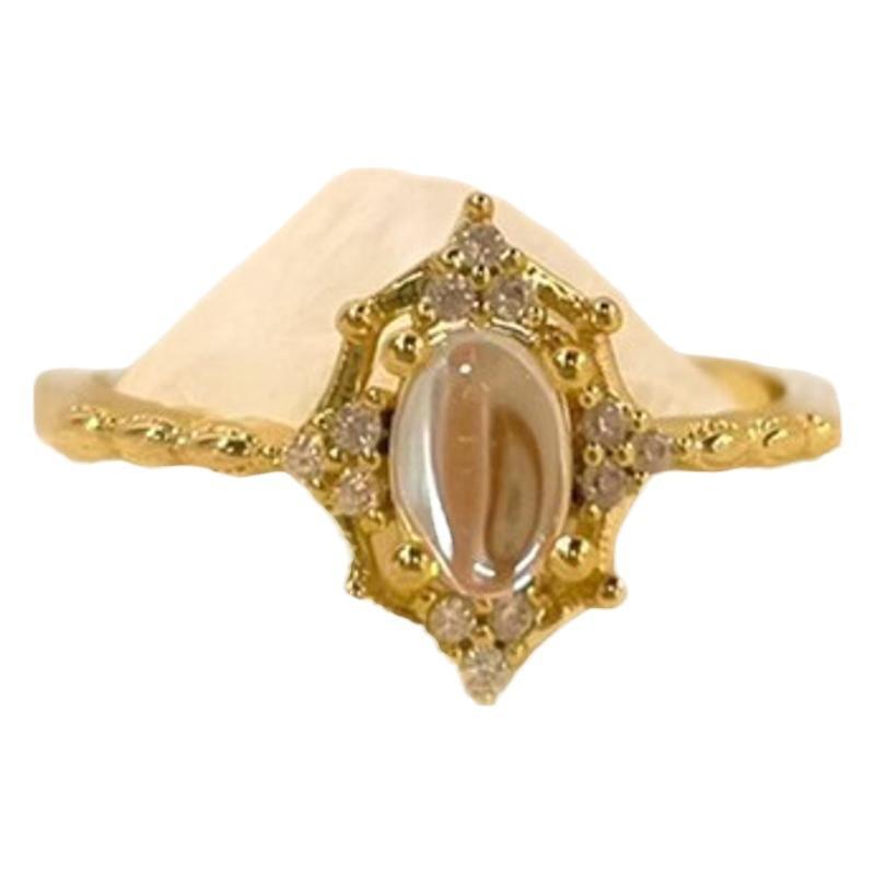 Niche Moonstone Open Ring Women's Elegant Senior Sense Warm Luxury Design Adjustable Everyday Dainty Finger Ring